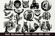Owl svg bundle. Owl and moon, an Animal Illustration by DENIDigitalArtSudio (Thumbnail 1 of 6)