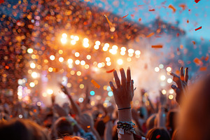 Experience the excitement of a summer music festival in a vibrant outdoor field, a Photo by AlyaAnd