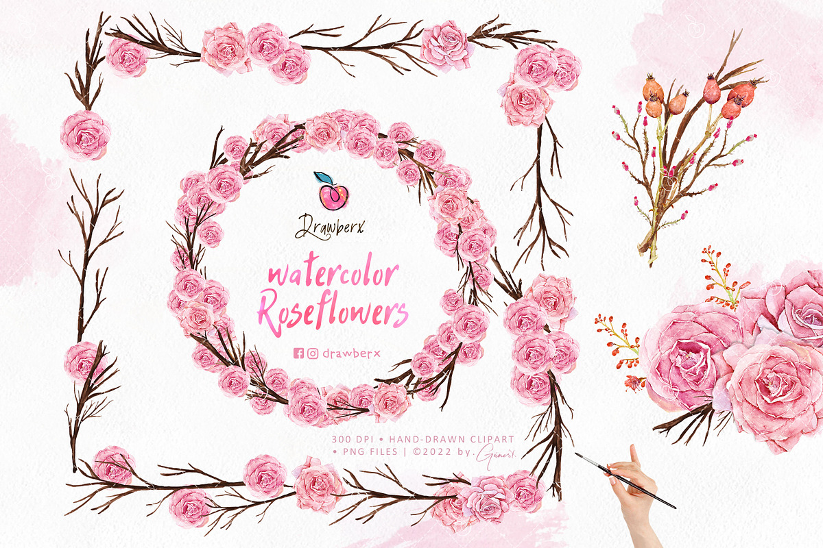 Roses Watercolor floral frames 028, an Illustration by Drawberx (Photo 3 of 10)