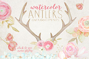 Rustic Watercolor Antlers & Flowers, a Texture Illustration by WeLivedHappilyEverAfter (Thumbnail 1 of 5)