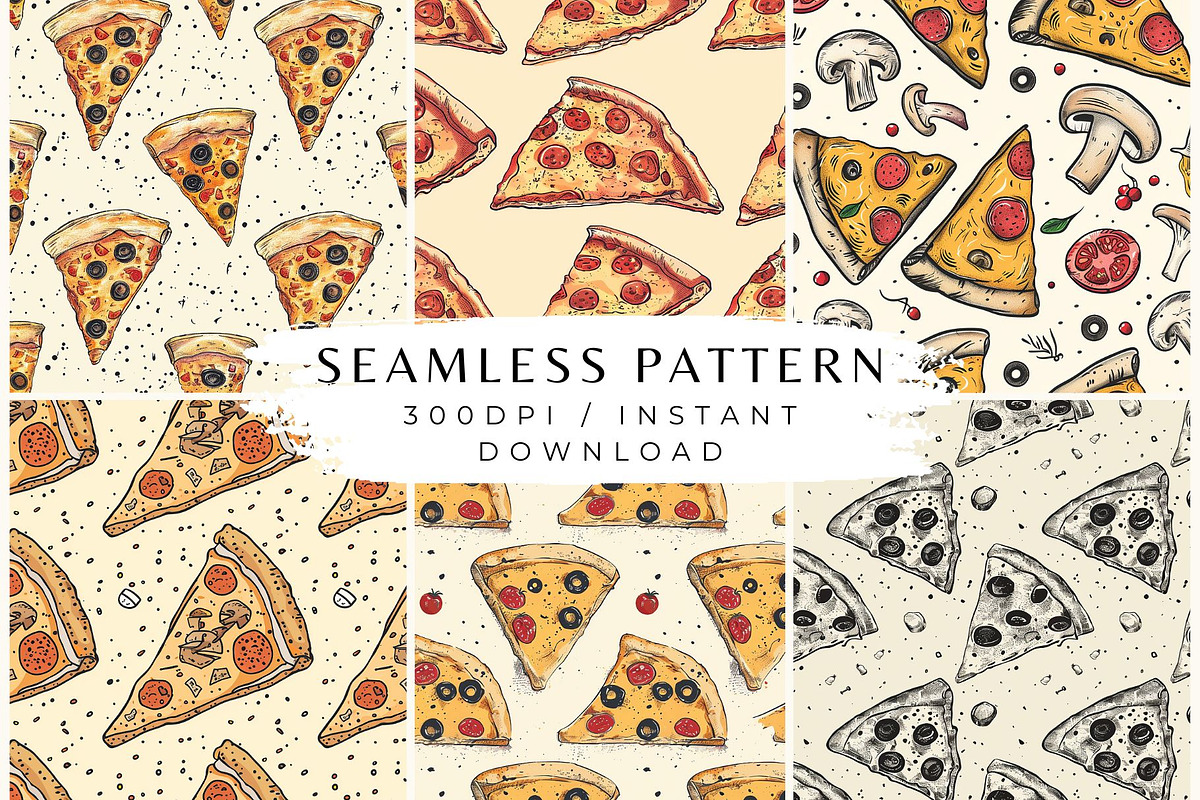 6 Retro Pizza Slice Seamless Pattern, a Pattern Graphic by Inknfolly (Photo 2 of 2)