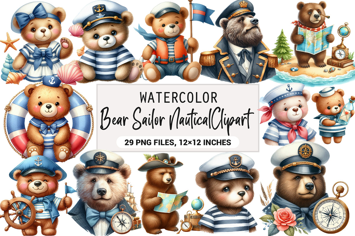 Bear Sailor Nautical Clipart, an Illustration by DreamArtGraphic (Photo 1 of 5)