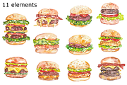 Burgers watercolor clipart, a Background Graphic by GoodFairyClipArt (Thumbnail 2 of 3)