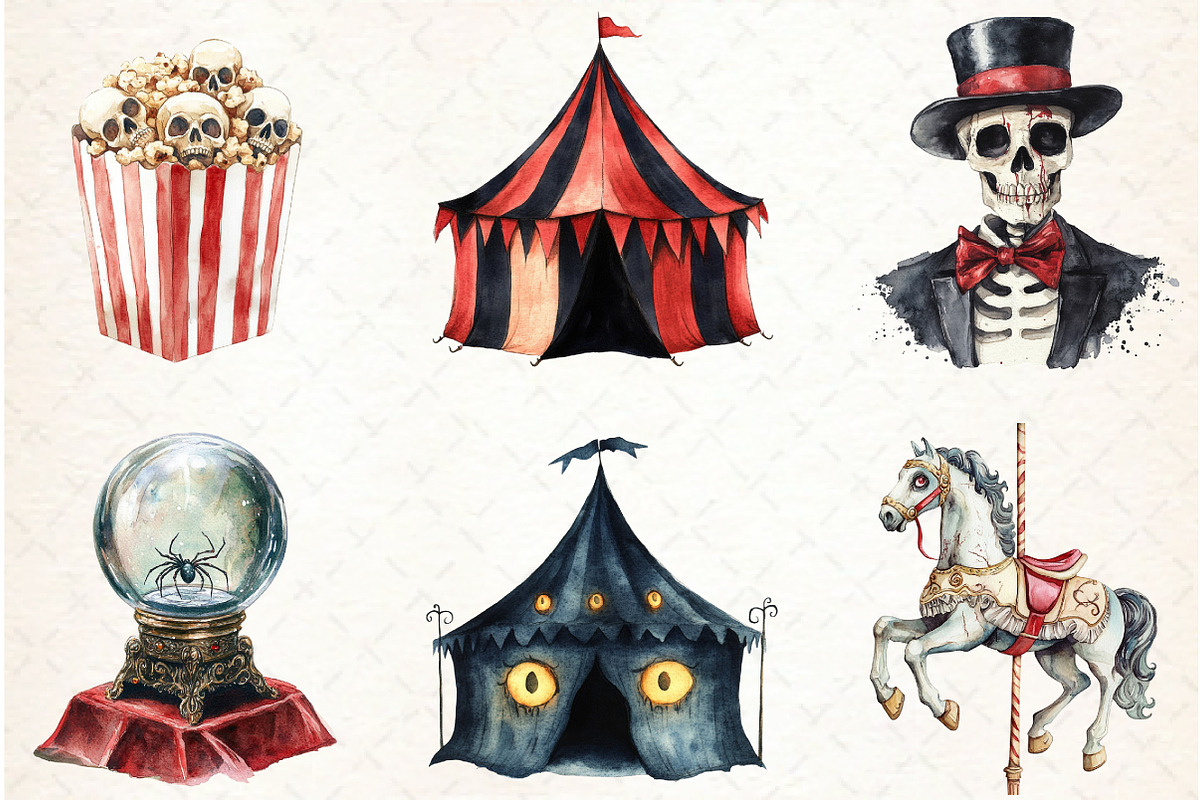 Watercolor Spooky Circus Clipart, an Illustration by Libby Wishes (Photo 6 of 6)