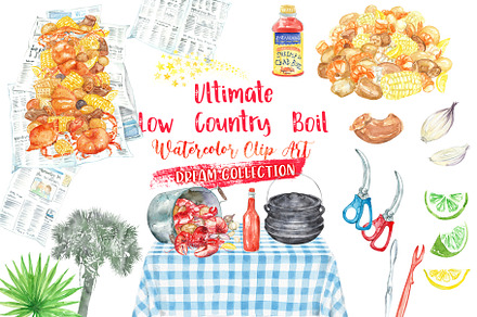 Low Country Boil Watercolor Cliparts
