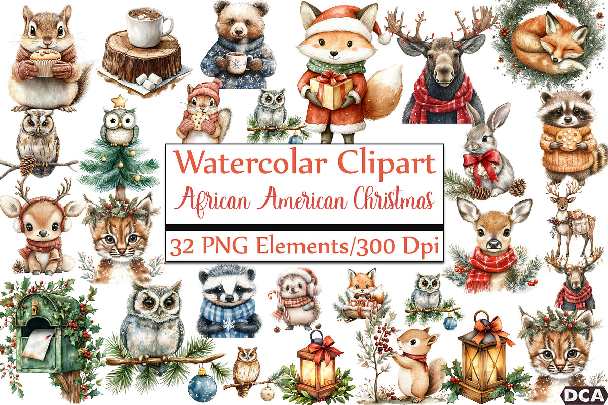 African American Christmas Clipart, an Illustration by DreamCafeArt (Photo 1 of 7)