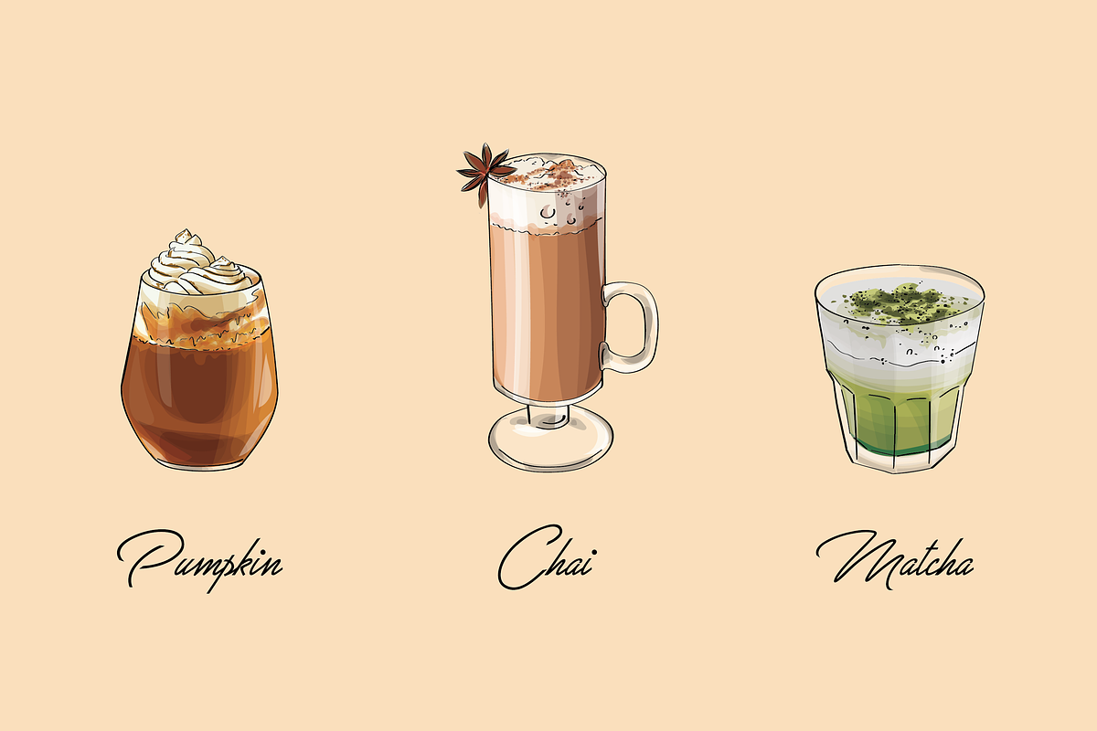 Latte set. Vector illustrations, a Food Illustration by Svitlo illustrations (Photo 2 of 5)