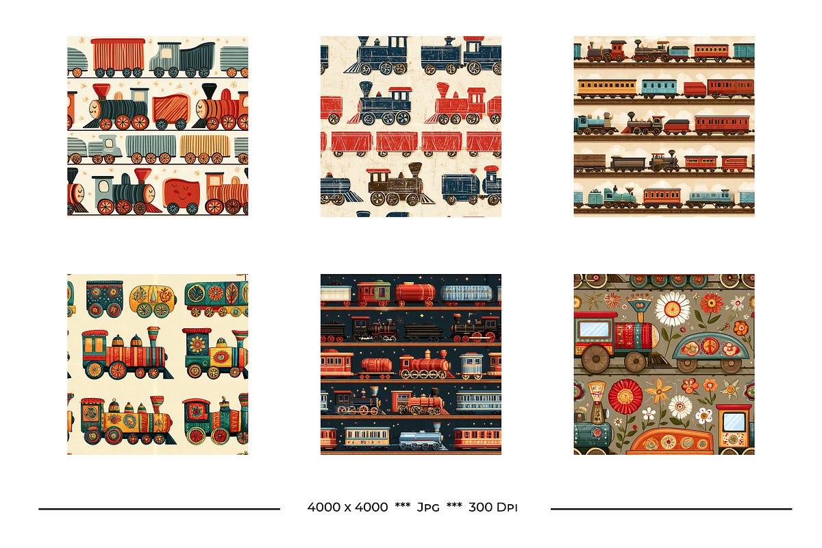 Vintage Toy Train Art Designs, a Pattern Graphic by karenfoleyphoto (Photo 6 of 9)