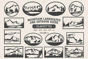 Mountain Scenes Silhouettes Vector 5