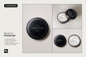 Realistic Cream Jar - 3 Mockups Set