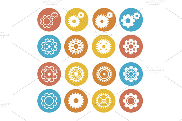 Gear Icon Set. Flat Design. Vector