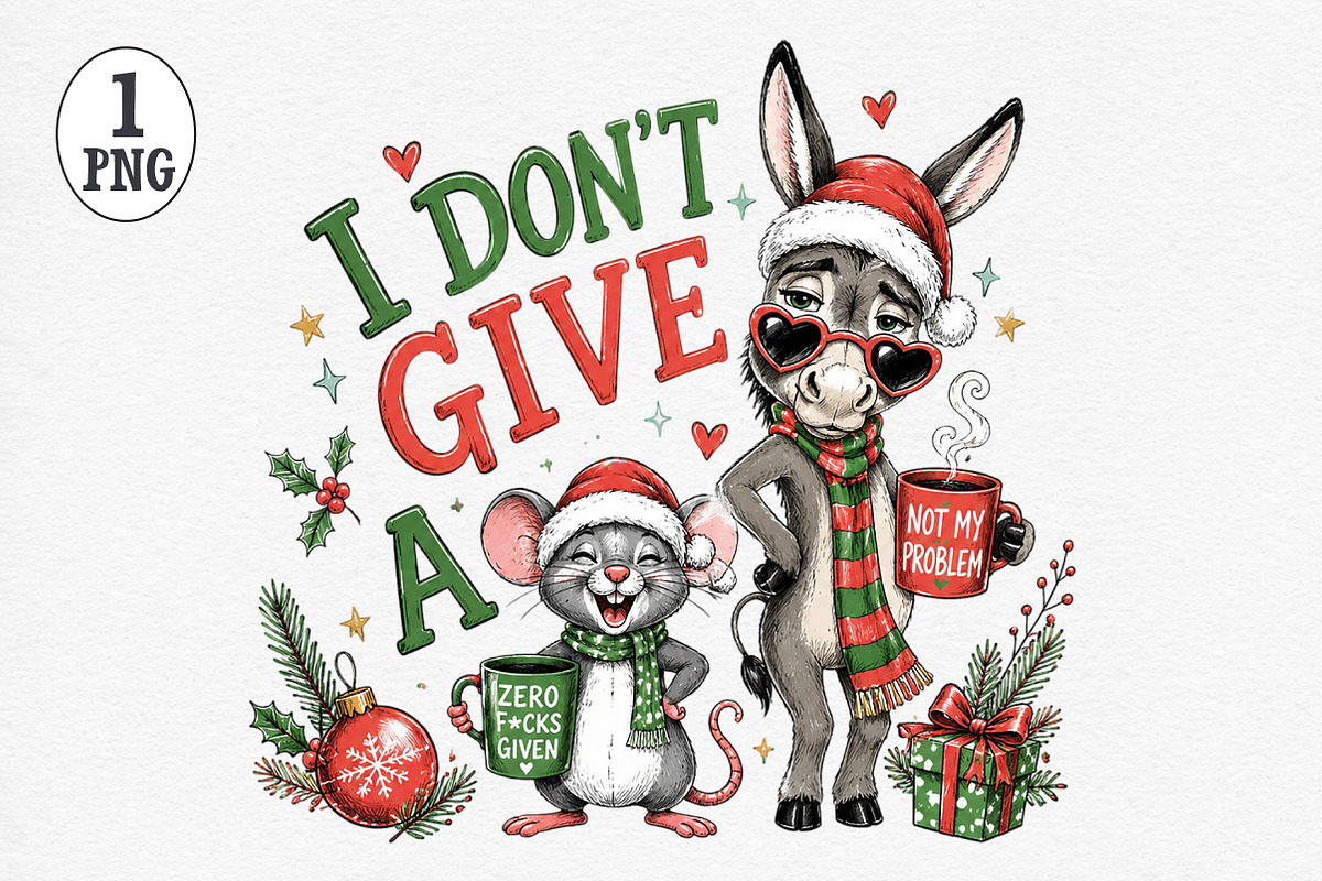 Funny Christmas Donkey PNG, a Seasonal Illustration by Craft Nest (Photo 1 of 6)
