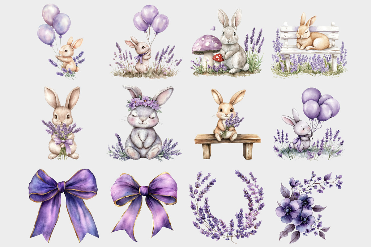 Watercolor Floral Bunny Clipart, a Seasonal Illustration by Design Market (Photo 2 of 3)