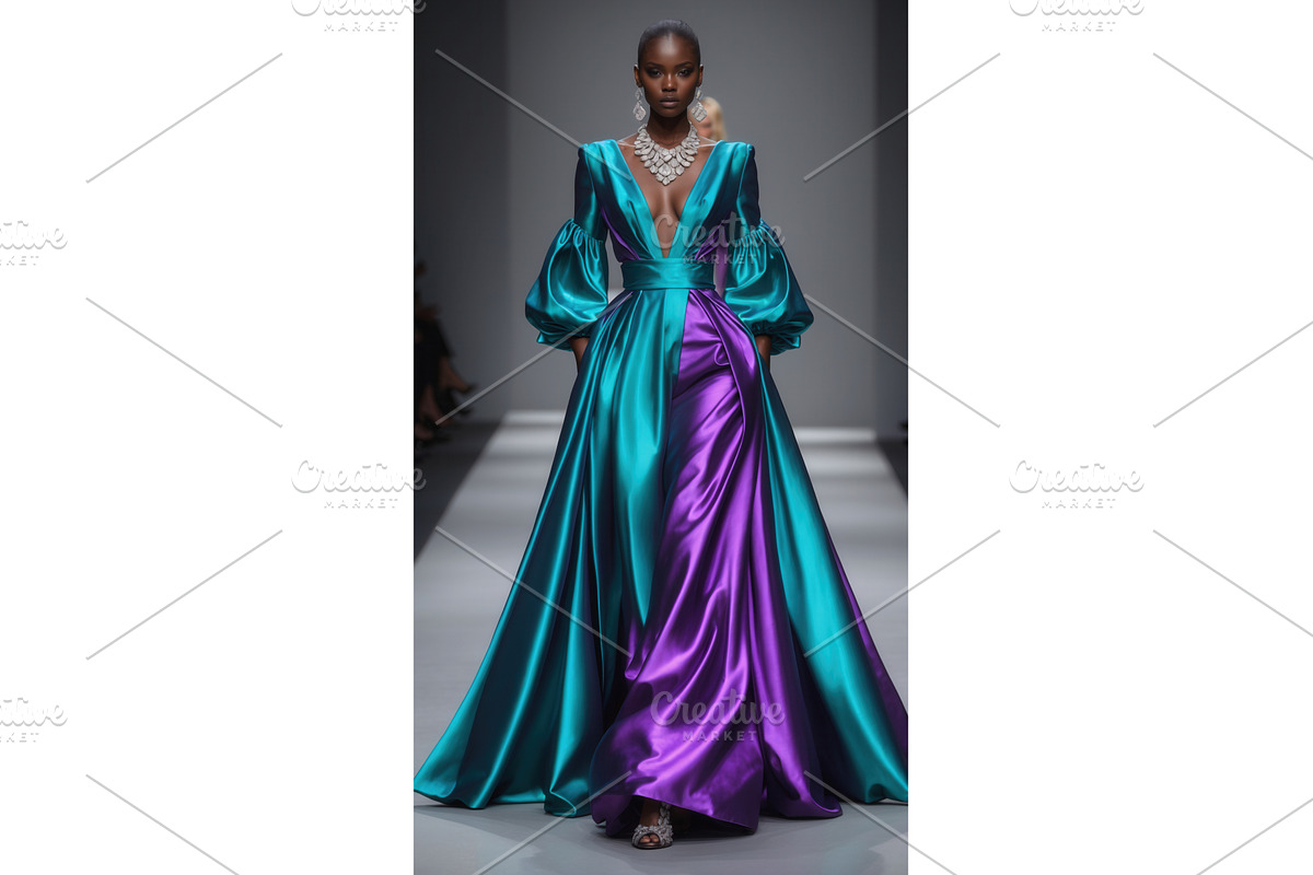 Elegant model in vibrant teal and, an Illustration by tilialucida