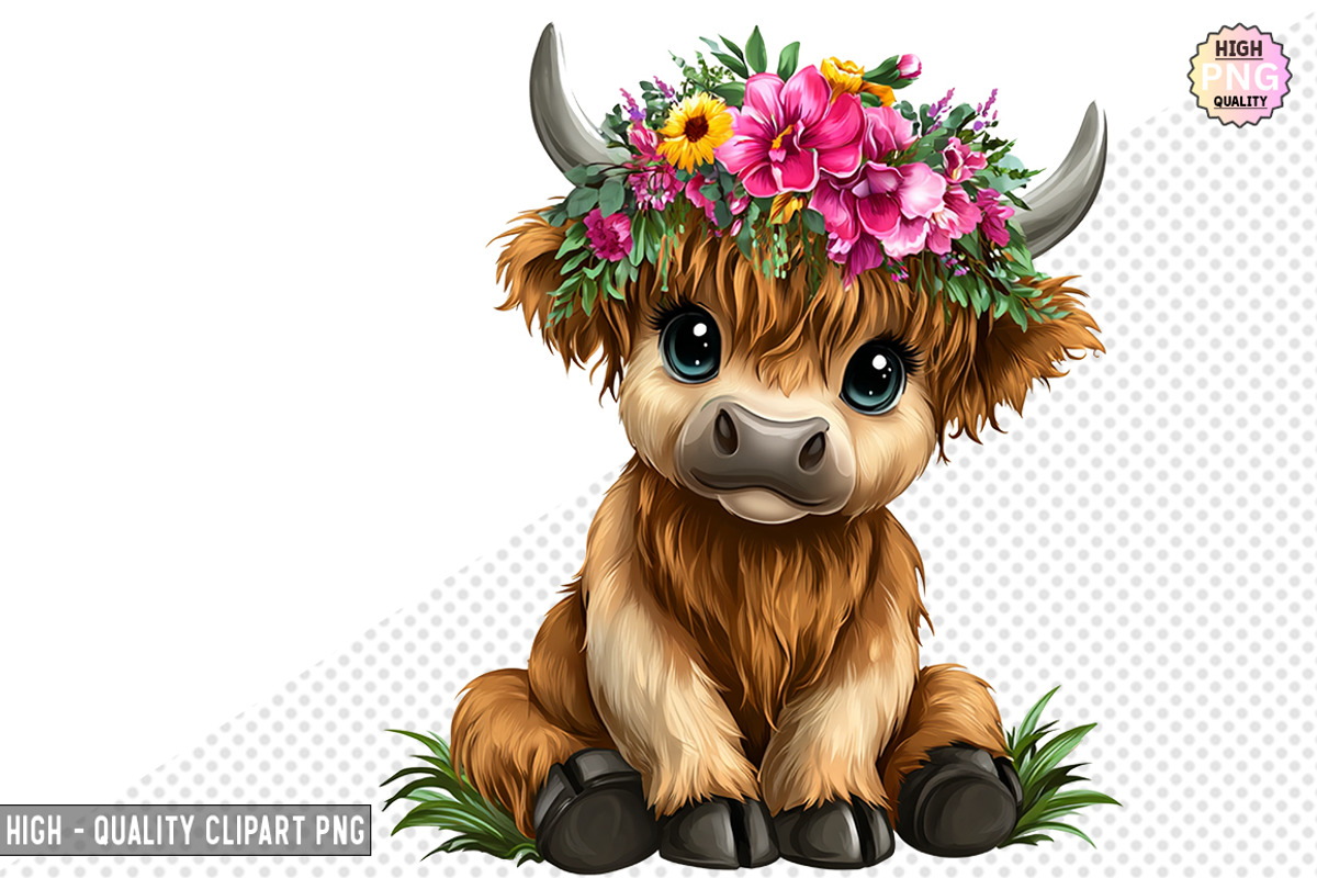 Boho Cow PNGs with Flowers Bundle, a Graphic by crative8112 (Photo 2 of 9)