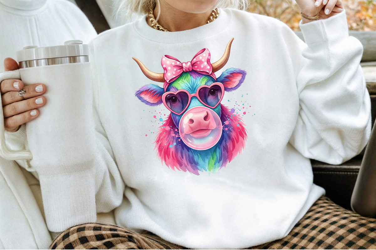 Coquette Highland Cow Bubblegum PNG, an Illustration by Sublimation Artist (Photo 4 of 9)