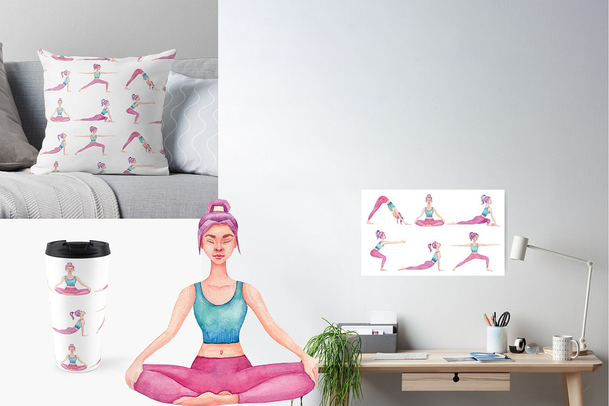 Watercolor Yoga Set, a Healthcare Illustration by Tabiti (Photo 11 of 30)