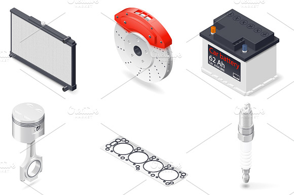 Car Parts Isometric Icon Set