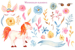 Romantic Unicorns. Watercolor.