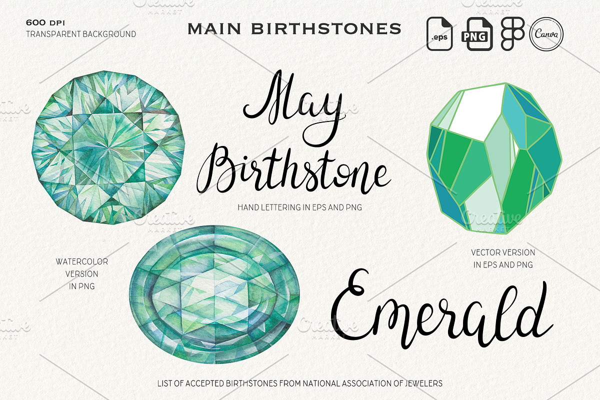 Watercolor Birthstones Crystal Set, an Illustration by Alena Solonshchikova (Photo 8 of 17)