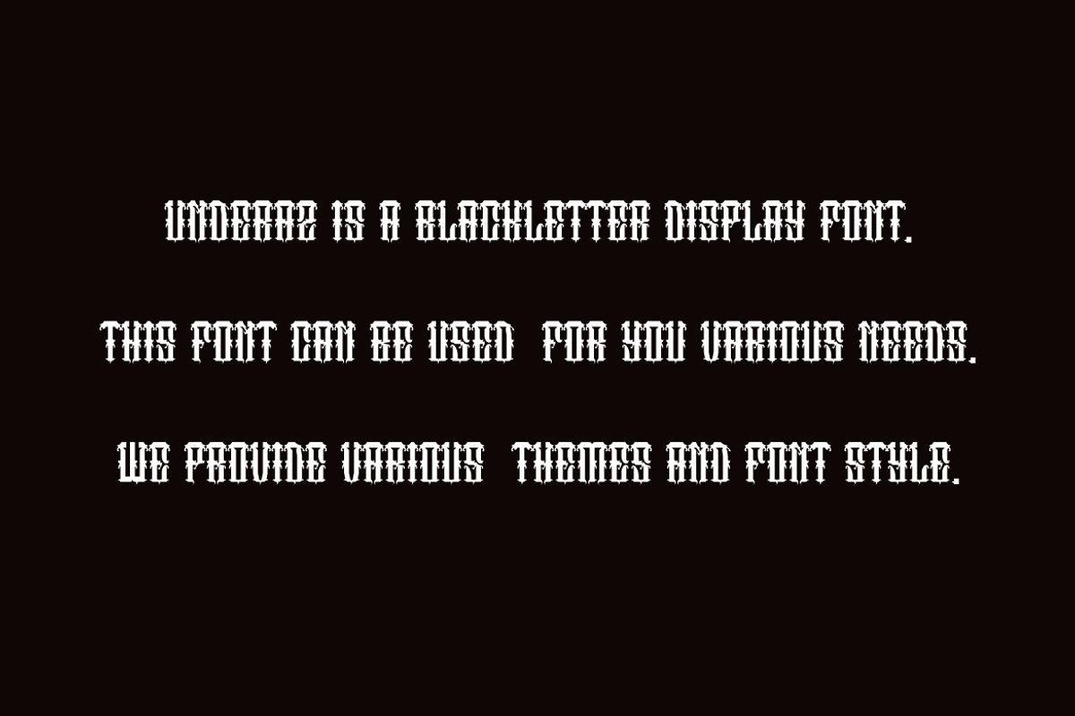 Underaz - Blackletter Font, a Blackletter Font by Iqsiart Studio (Photo 4 of 6)
