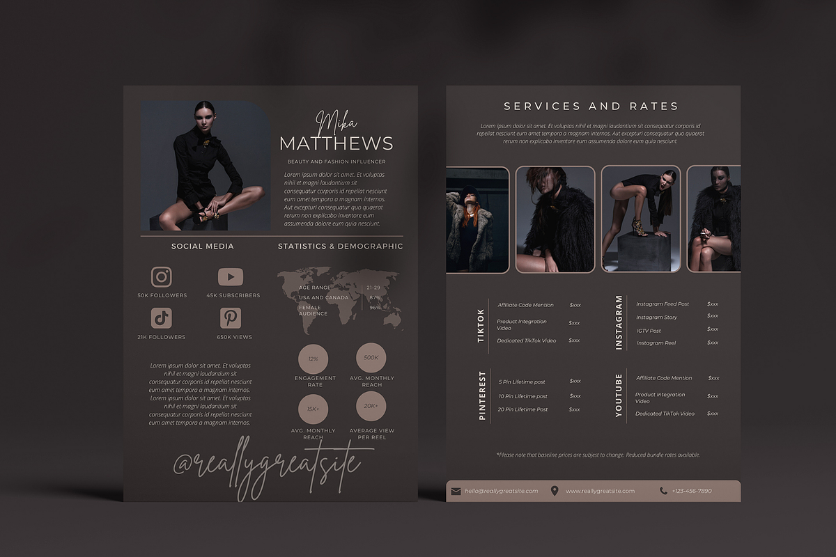 4 Page Media Kit Template Dark Theme, a Presentation Template by CoCreatorDesigns (Photo 9 of 10)