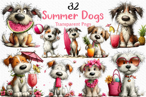 Whimsical Summer Dogs Clipart, an Illustration by Craft Nest