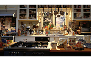 stove busy home kitchen ai generated, a Food & Drink Photo by pikepicture
