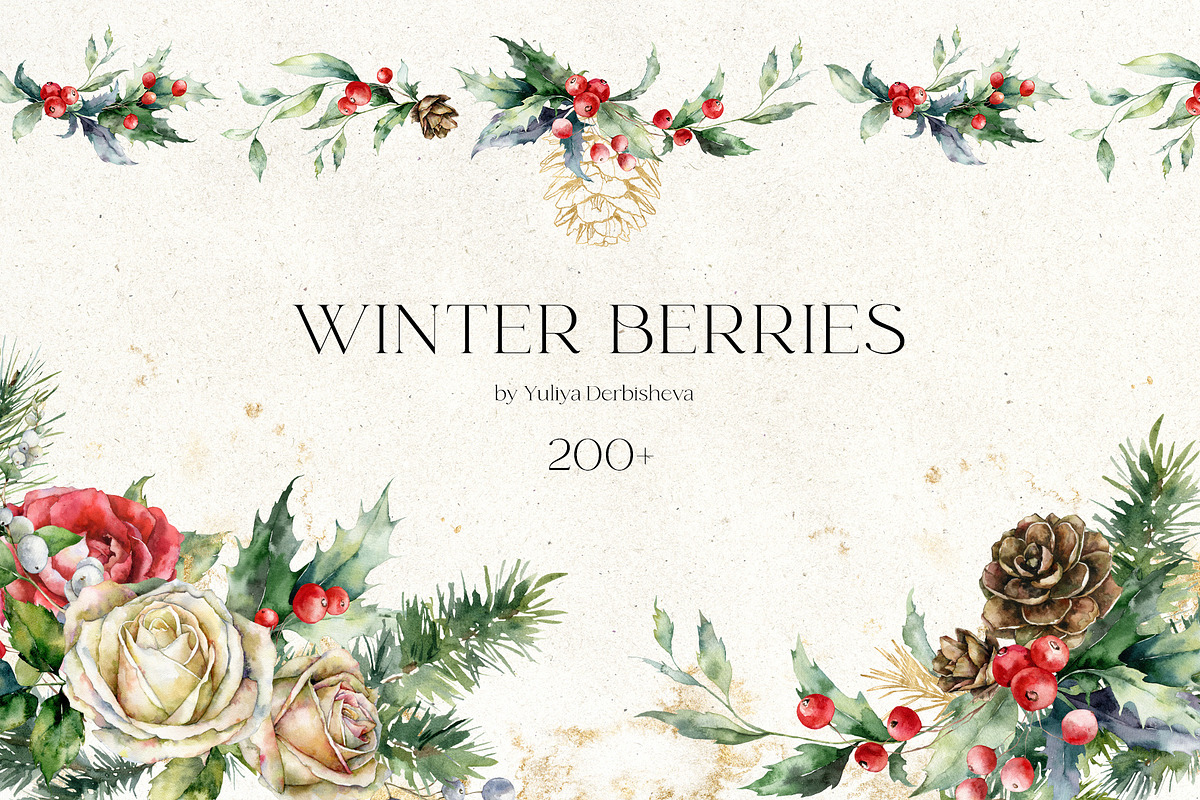 Christmas watercolor Winter Berries, a Seasonal Illustration by Yuliya Derbisheva (Photo 1 of 17)