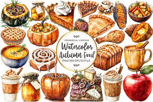 Watercolor Autumn Food clipart, an Illustration by OK Design