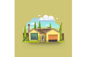 cartoon yellow contemporary house at, an Object Illustration by IfH