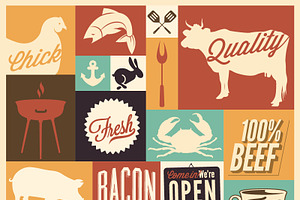 Retro, vintage bbq icons, labels