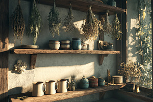 Rustic Kitchen Shelves, an Architecture Photo by Ocean Digital Art