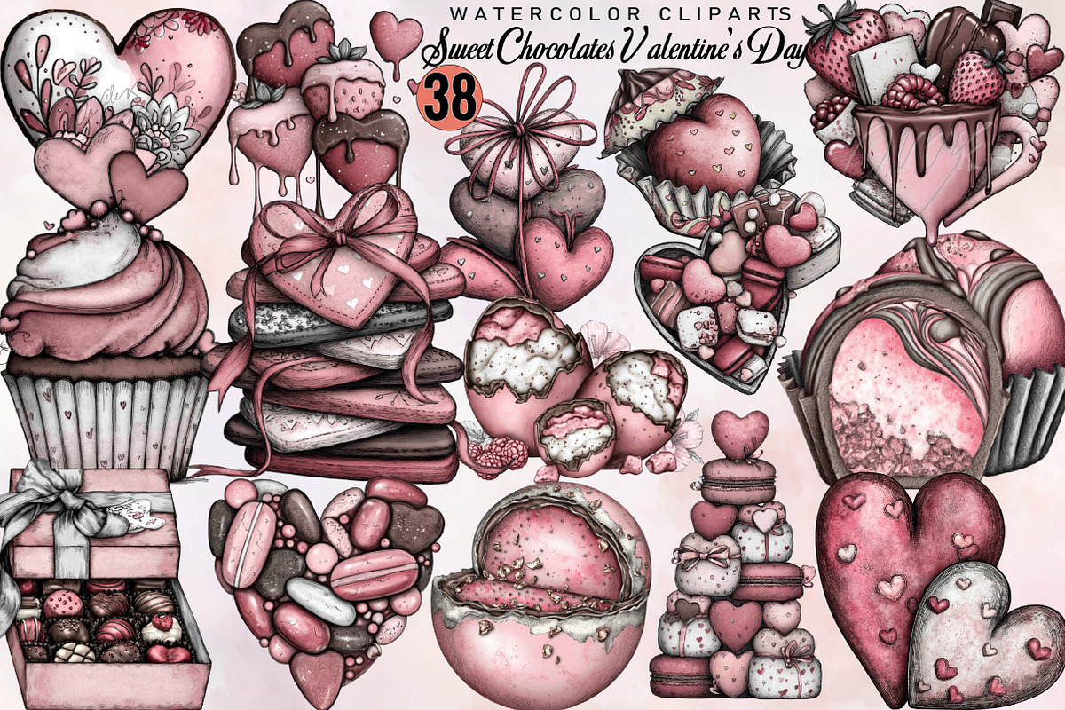 Sweet Chocolates Valentine's Day Cli, an Illustration by SVGArt (Photo 1 of 8)