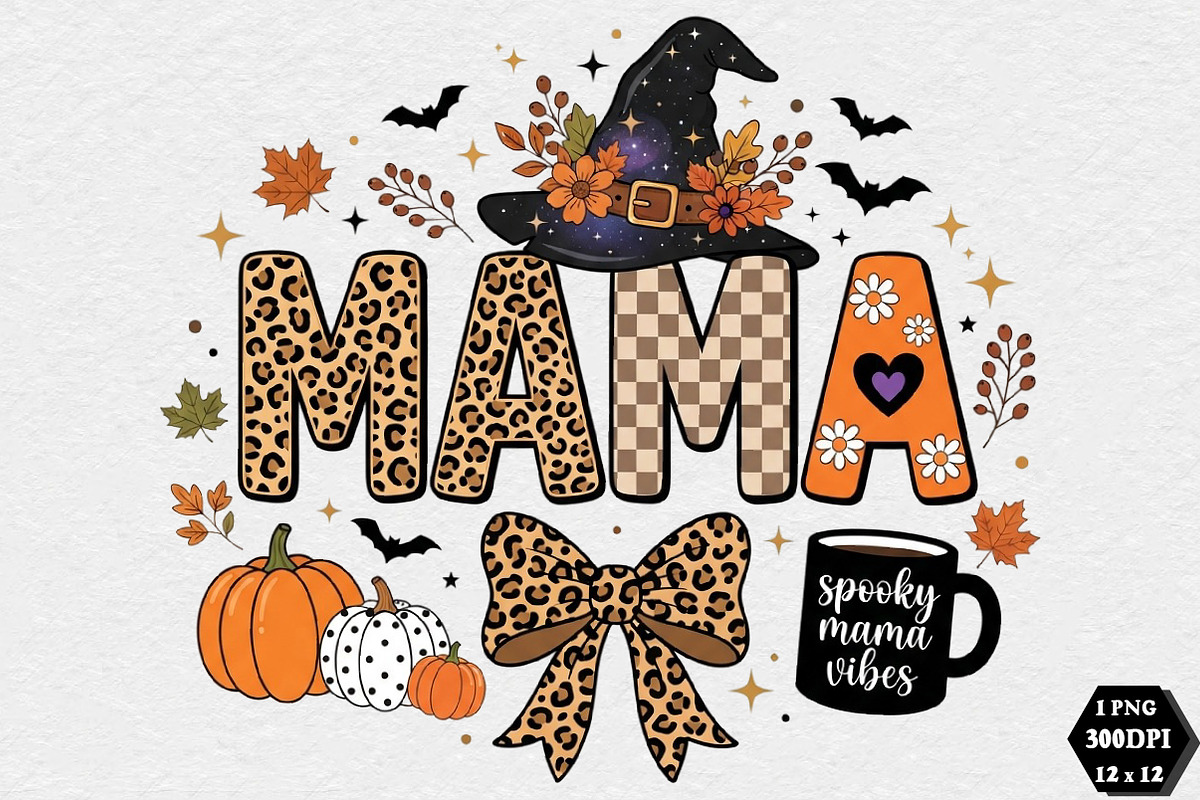 Spooky Mama Halloween PNG, a Seasonal Illustration by DreamCafeArt (Photo 1 of 7)