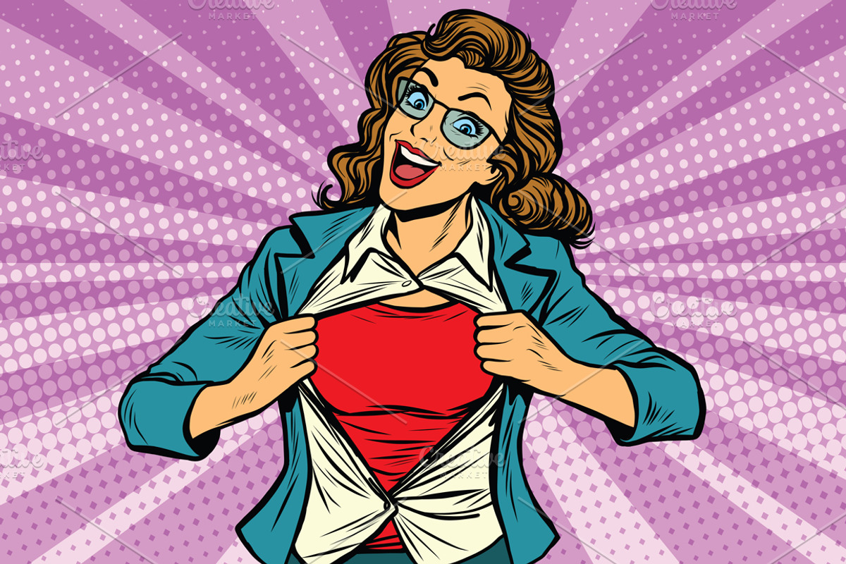 super hero woman ripping shirt, a Person Illustration by studiostoks