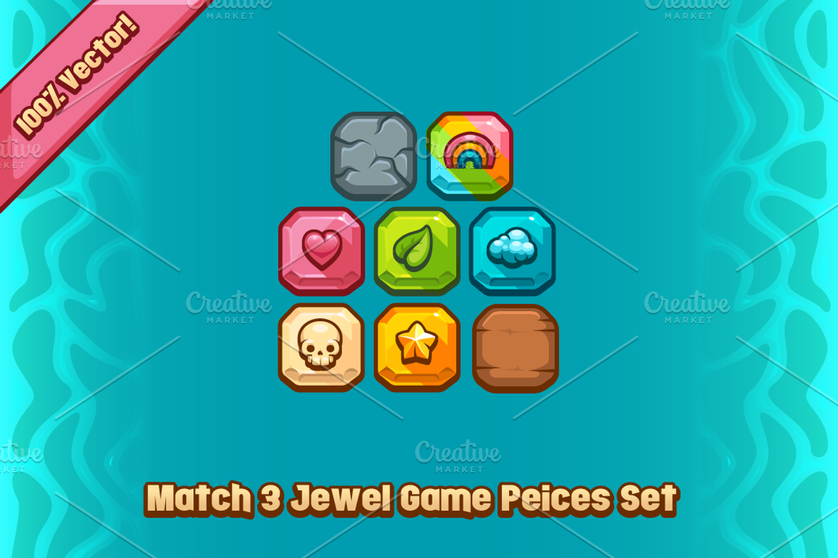 Match 3 Jewel Game Pieces Set, an Illustration by Vectricity Designs (Photo 1 of 2)