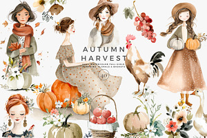 watercolor autumn clipart set, a Decorative Illustration by Patishop Art