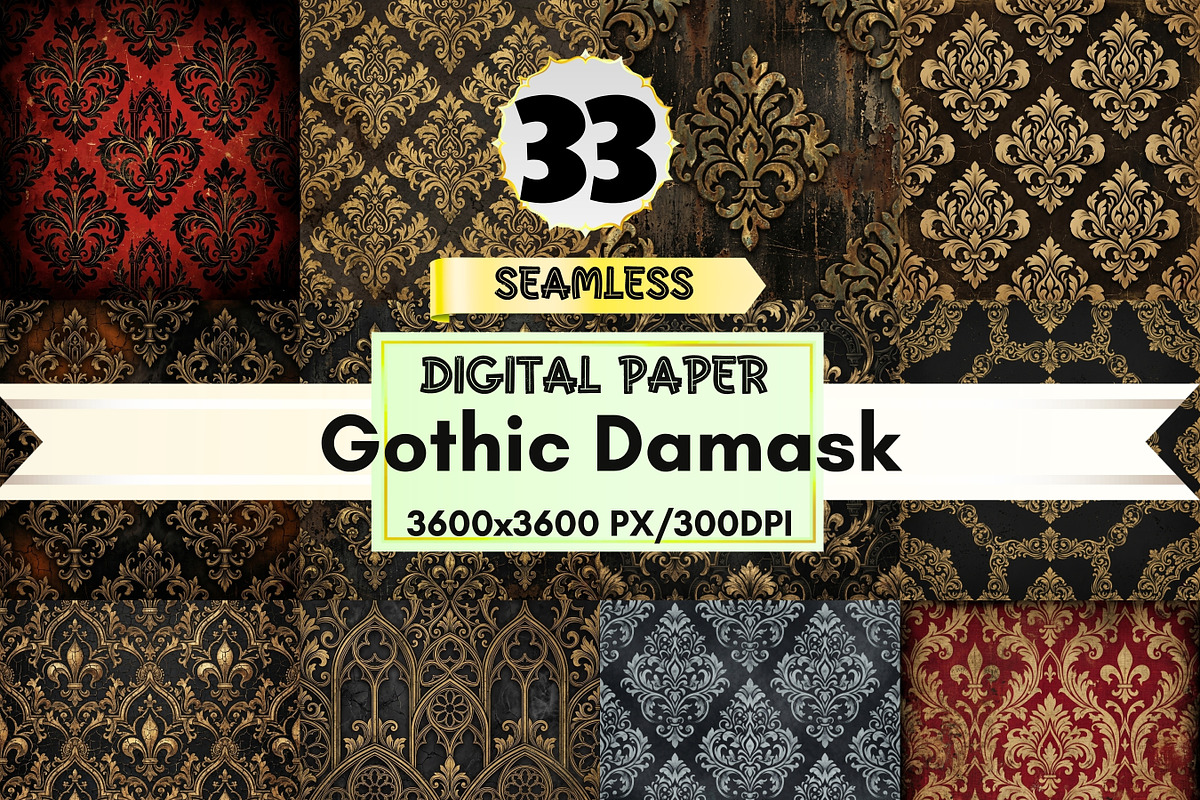 Gothic Damask Digital Paper, a Pattern Graphic by LA Design (Photo 1 of 10)