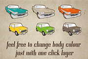 9 Retro Vintage Car - editable color, an Object Graphic by HVF Studio (Thumbnail 3 of 5)
