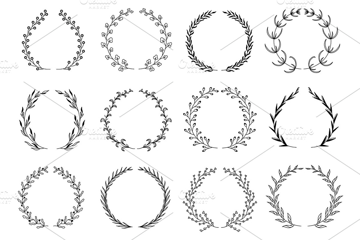 Hand Drawn Branch Wreathes Pack, a Decorative Illustration by alexdndz (Photo 6 of 6)