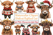 Cute Christmas Highland Cow Clipart, an Illustration by DreamCafeArt (Thumbnail 1 of 5)