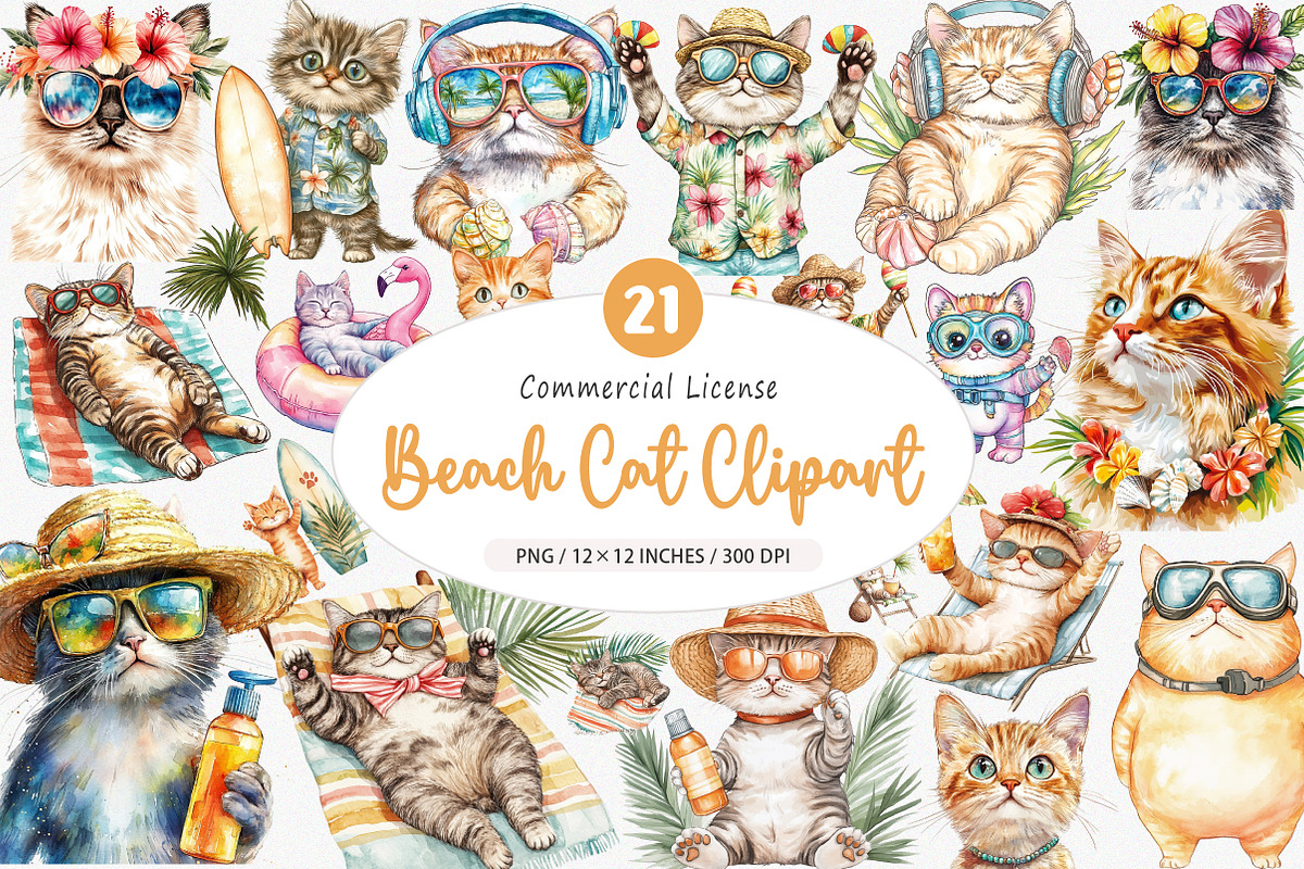 Tropical Beach Cat PNG, an Illustration by SinaCreation (Photo 1 of 5)