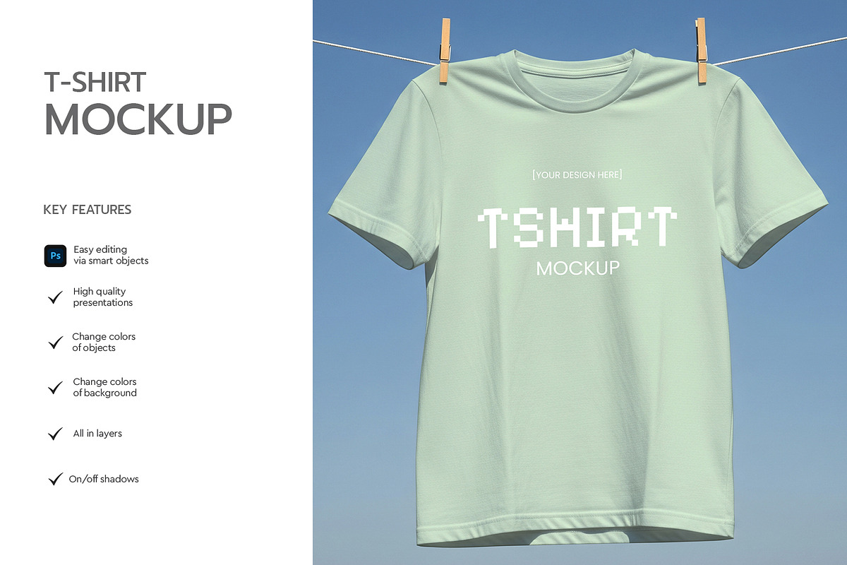 Hanging T-Shirt Mockup on Rope, a Shirt Mockup by graphypix (Photo 2 of 4)