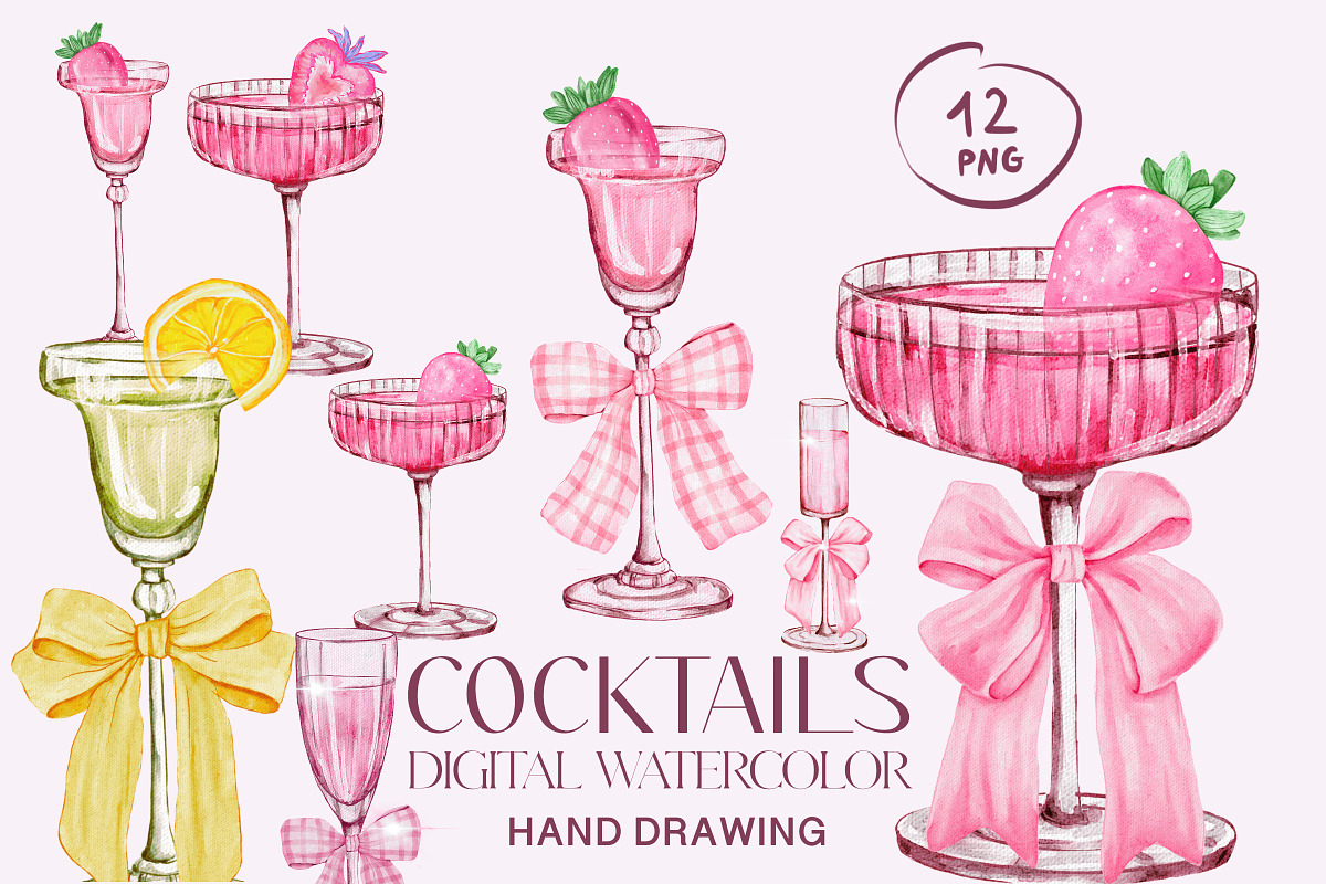 Pink cocktails hand drawing, a Food Illustration by Julia Bogdan (Photo 1 of 6)