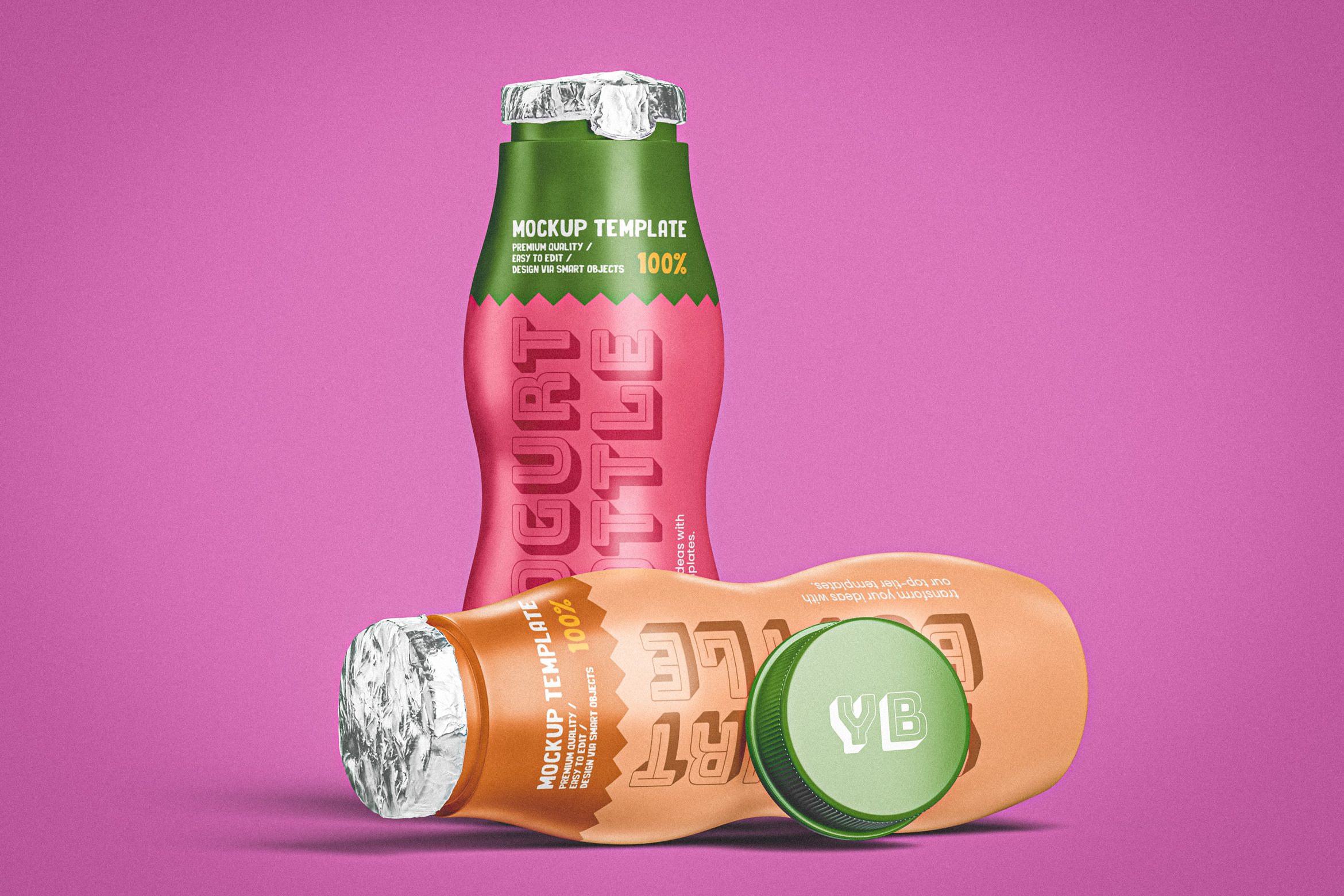 Set of Two Yogurt Bottles Mockup, a Packaging Mockup by Designer Dude ...