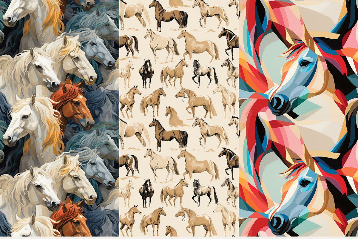 8 Horse Seamless Patterns, a Pattern Graphic by Inknfolly