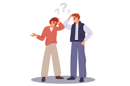 Man and woman ask questions in, a Person Illustration by Vectorbuum