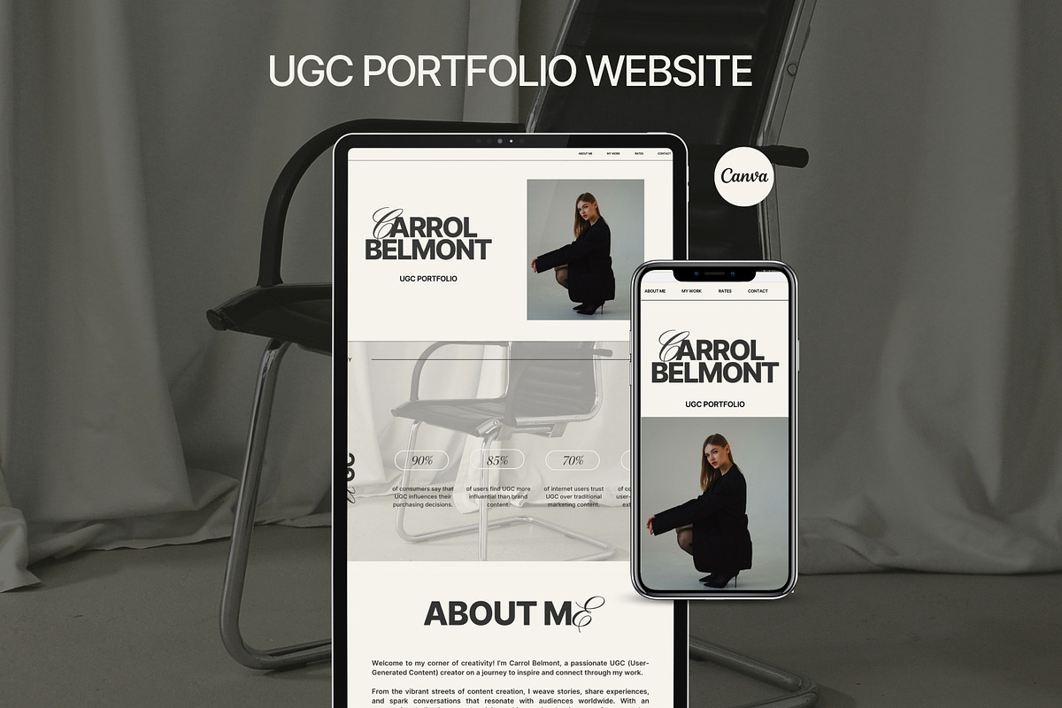 UGC Portfolio Canva website, a Landing Page Template by Studio Suvelle (Photo 1 of 8)