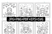 Spring Girl Activities Coloring Page, a Decorative Illustration by Ink Gallery (Thumbnail 2 of 8)